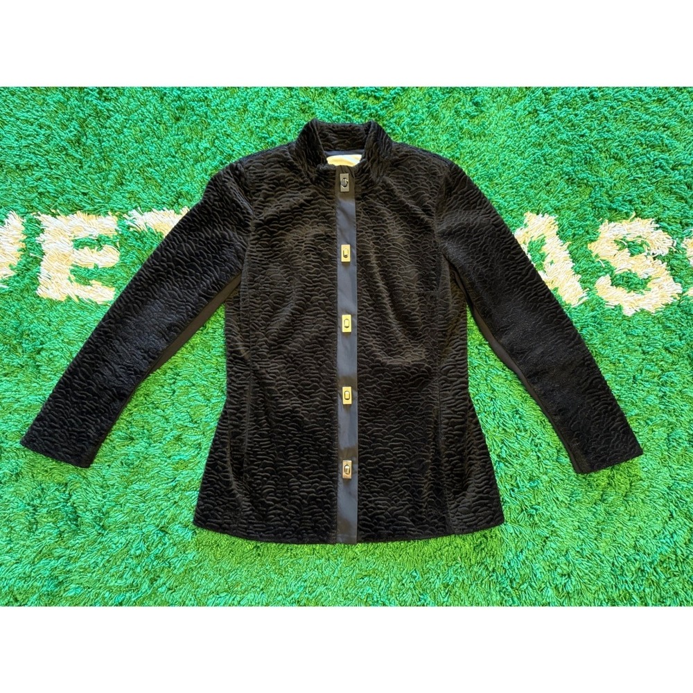 Chadwicks Faux Fur Jacket Womens‎ Small Black Excellent Textured Turn Lock Coat